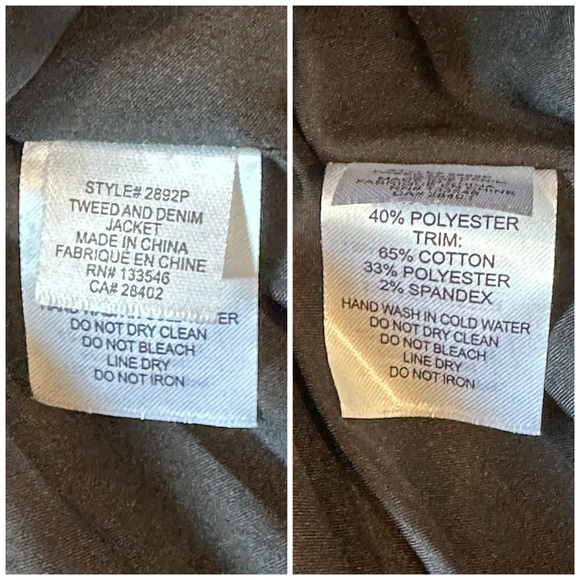 Ecru Black Mixed Media Tweed Houndstooth Denim Blazer Jacket Petite Small PS - Picture 13 of 13